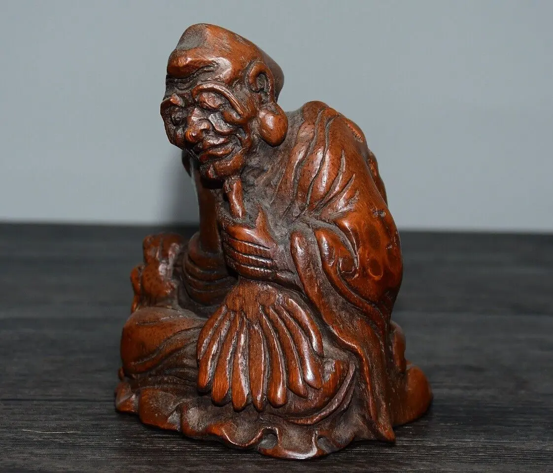 Chinese Antique Old Bamboo Hand Carved Ji Gong Buddha Statue Collection Nice Art