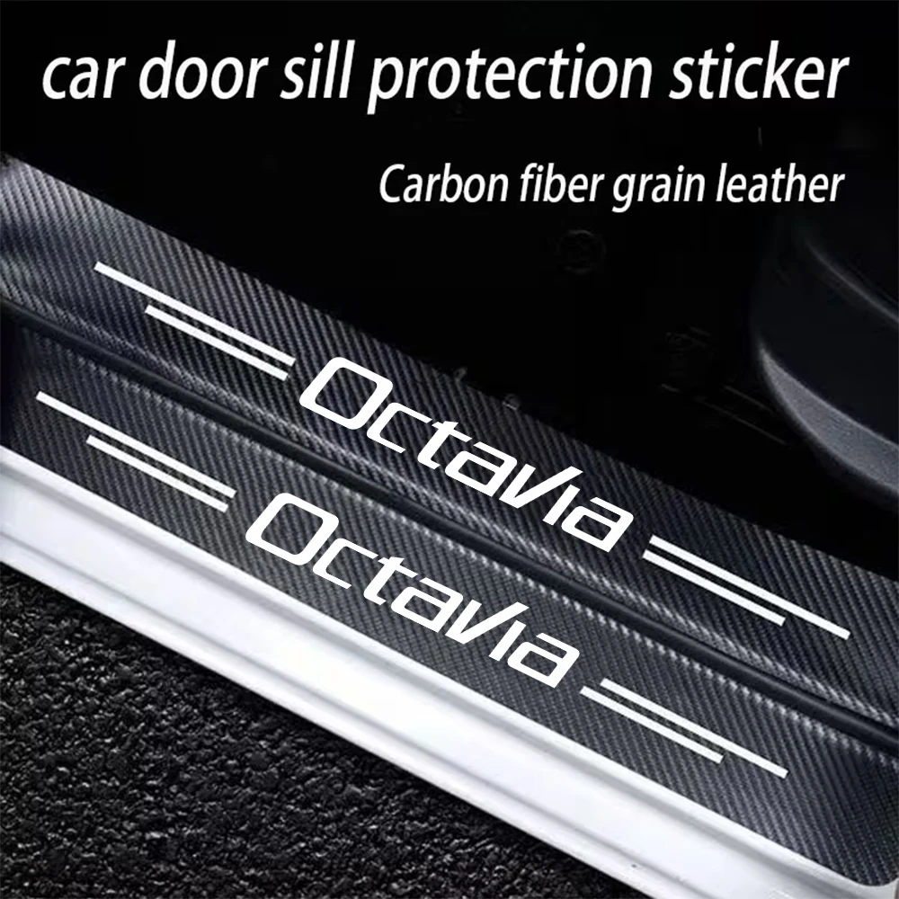 

Car Door Sill Protector Anti-Scratch Carbon Fiber Sticker Welcome Pedal Guard, Auto Threshold Strip for SKODA octavia
