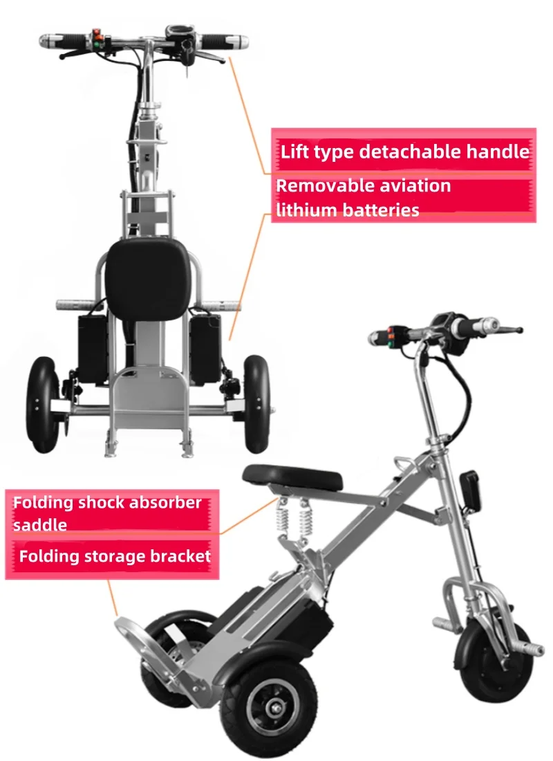 Triciclo eléctrico plegable, 36v, 250w, Mini patinete eléctrico ligero para adultos, patinete de movilidad de 3 ruedas para viajes con cesta trasera