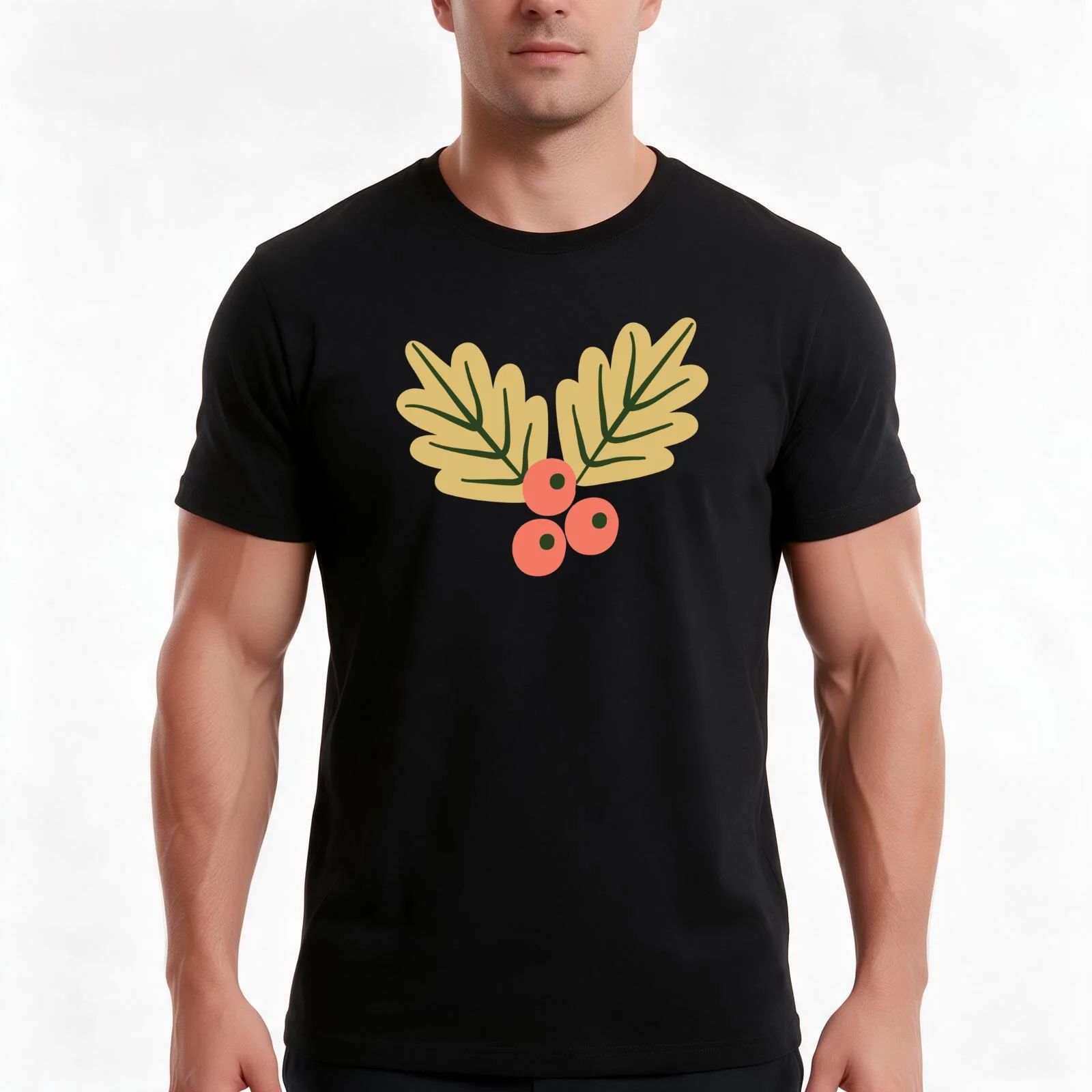 Christmas Holly Berries T-Shirt, Summer Casual Cotton Tee, Oversized Streetwear Tops, Vintage Graphic Print, Unisex Men Women