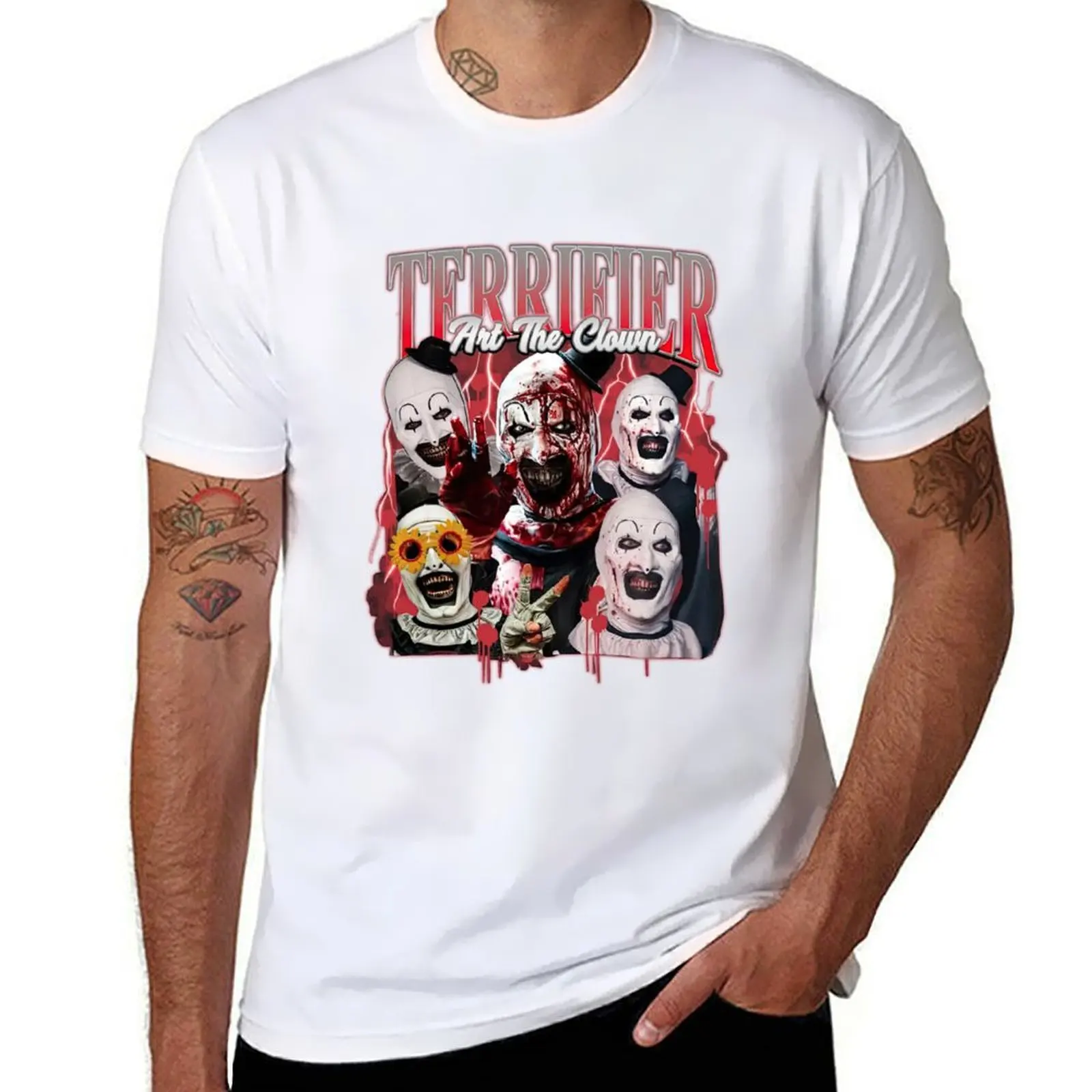 

Футболка Terrifier Art The Clown, футболки для мужчин, винтажная мужская футболка с рисунком, роскошная футболка