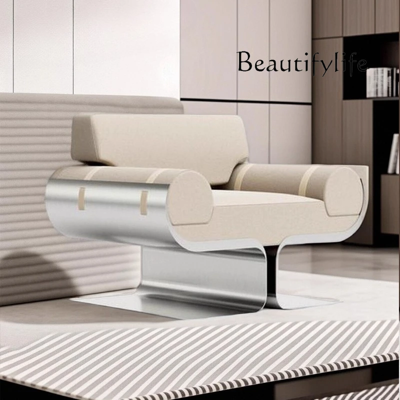 Metal light luxury Italian minimalist designer sofa chair model room hotel sales office reception single seat negotiation chair