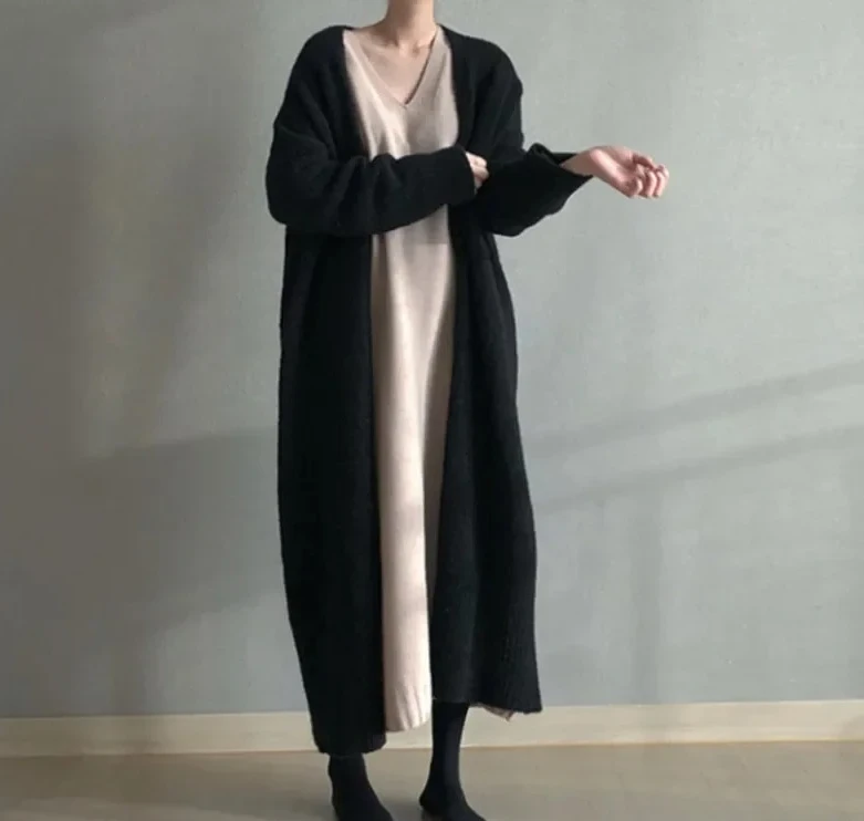 

Elegant Loose Sweater Coats Autumn New Korean FashioSolid Knitted Cardigan Office Lady Knit Clothing