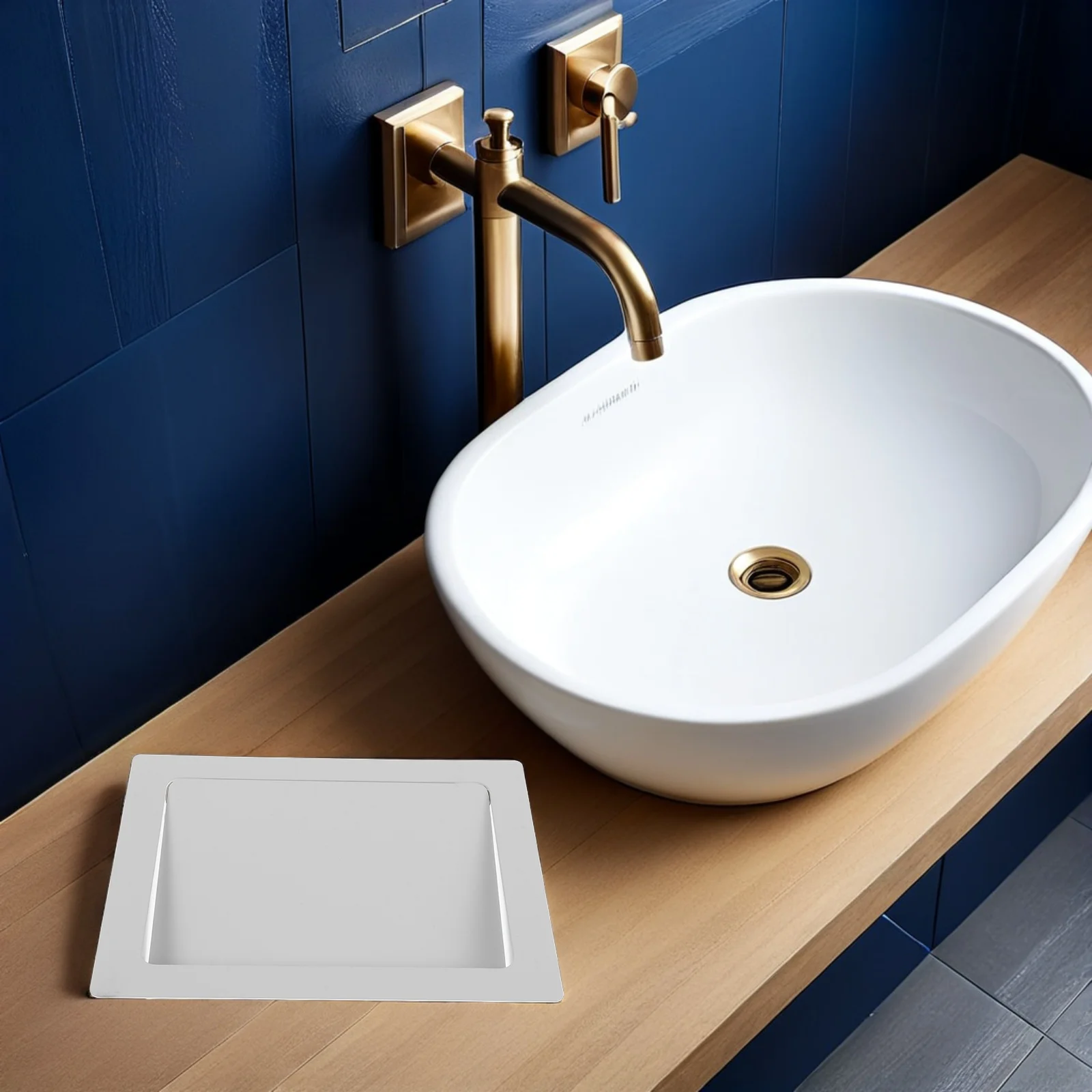 

Stainless Steel 23.5x17.3x3cm Built-in Garbage Can Lid Rectangular Recessed Countertop Cover Side Opening Swing Flap for Kitchen