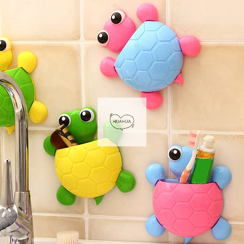 Cute Cartoon Tortoise Shaped Toothpaste Rack Strong Suction Cup Plastic Toothbrush Holder Bathroom Wall Suction Tooth Holder