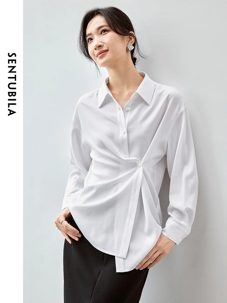 

SENTUBILA 100% Lyocell Comfort Shirt for Women 2024 Autumn Casual Basics Long Drop Sleeve Button Down Shirts & Blouses 143C55923