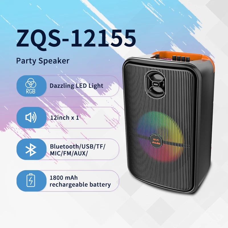 

Portable 12Inch Wireless Speaker 1800mAh Long Playtime DC5V Charging AUX/USB/TF Card Support Multi-Mode Control