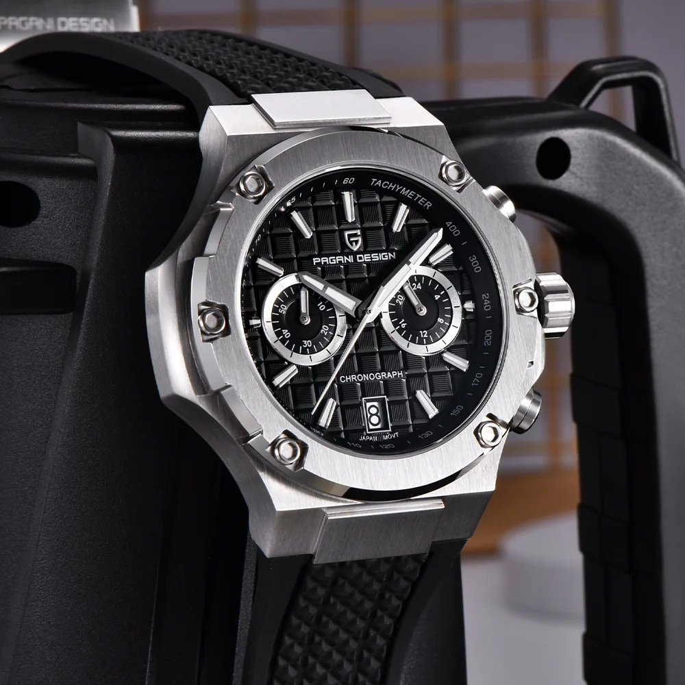 Pagani Design PD-YS032 Men's Watch Japanese Quartz Movement Stainless Steel Case Black Rubber Waterproof Sport Men's Watch view 4