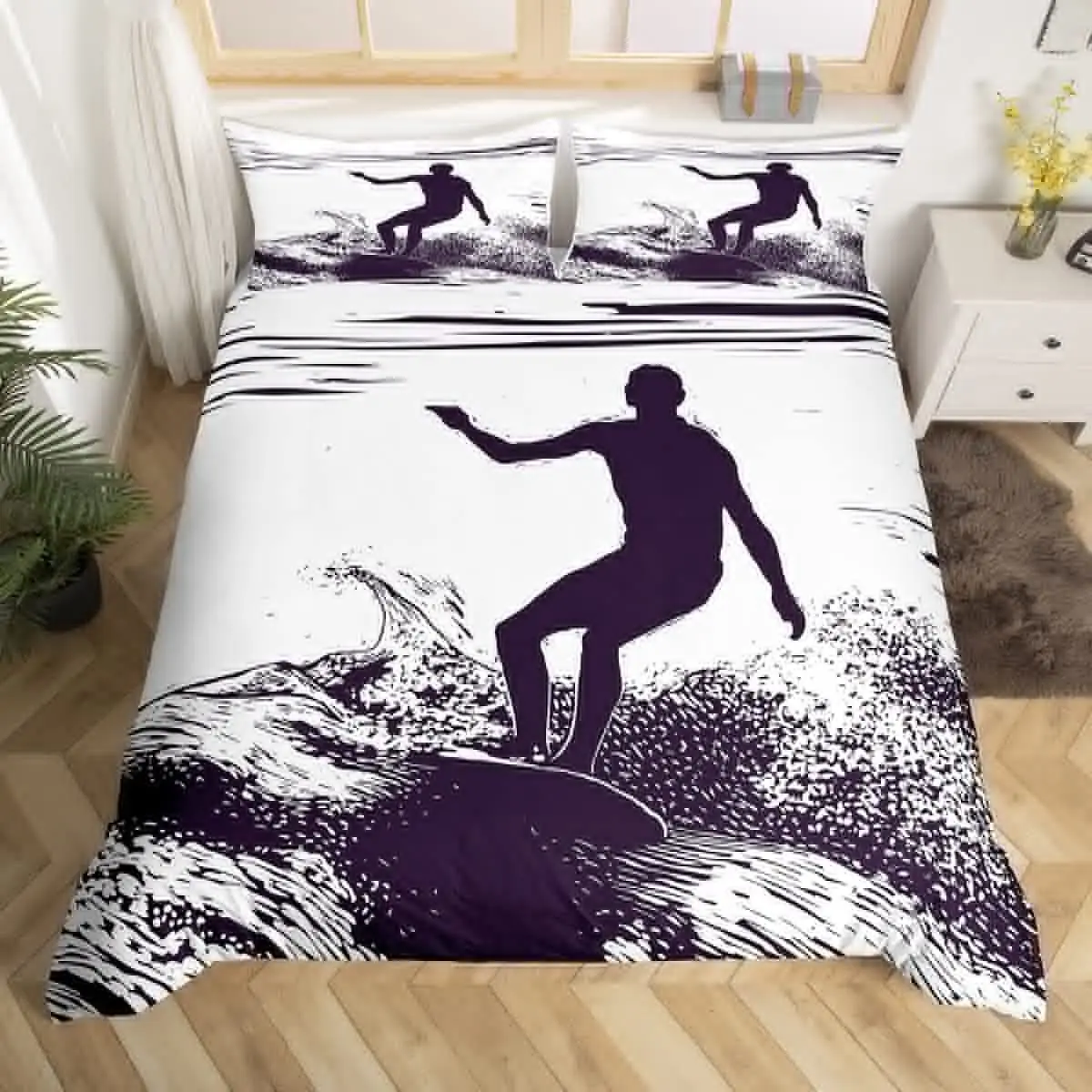 Surfing Bedding Set Twin Double Ocean Wave Duvet Cover Surf Sea Sports Comforter Cover Teens Grey Black Polyester Quilt Cover