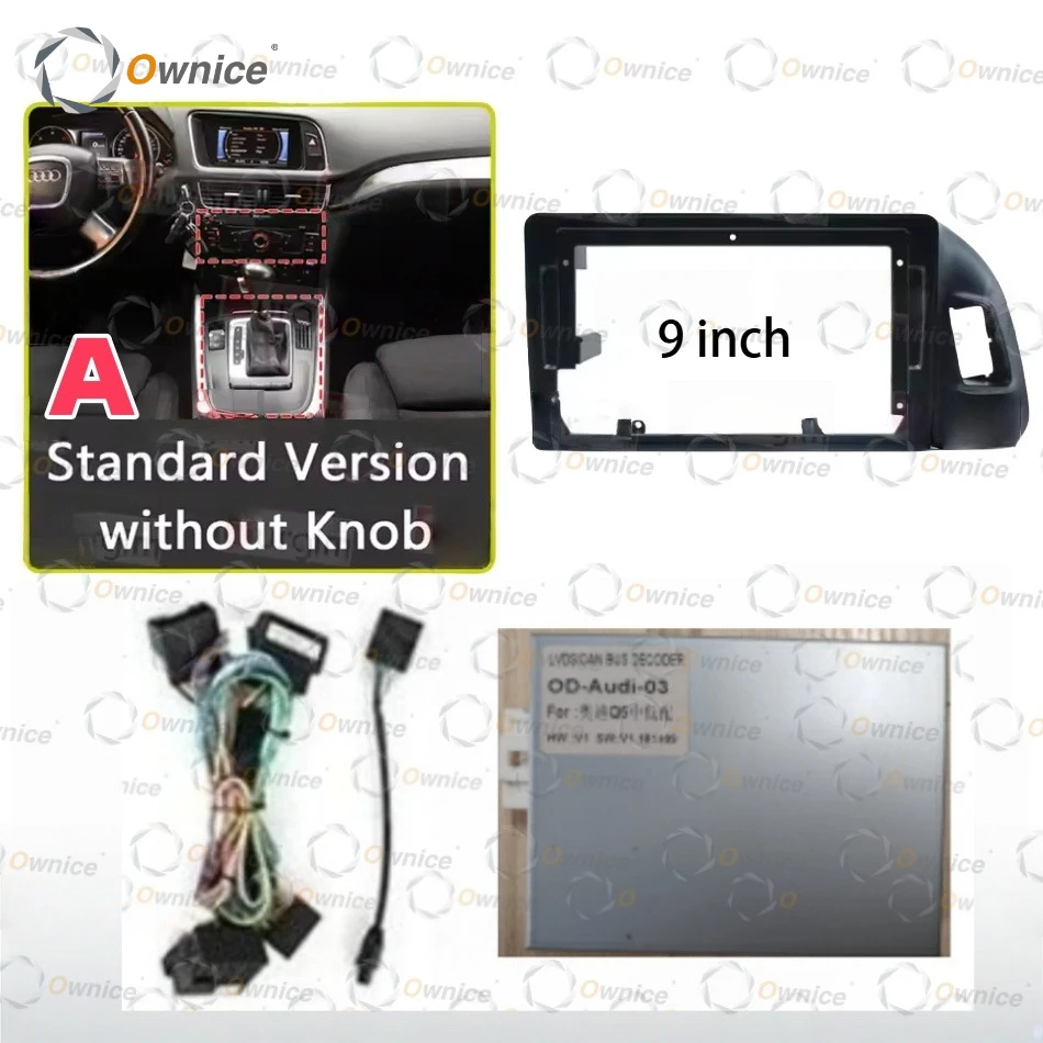 Ownice 9 Inch Quadlock Car Android Radio Frame for Audi Q5 8R 2008 - 2017 2DIN Fascia Stereo Panel 16PIN Harness Wire Canbus Box