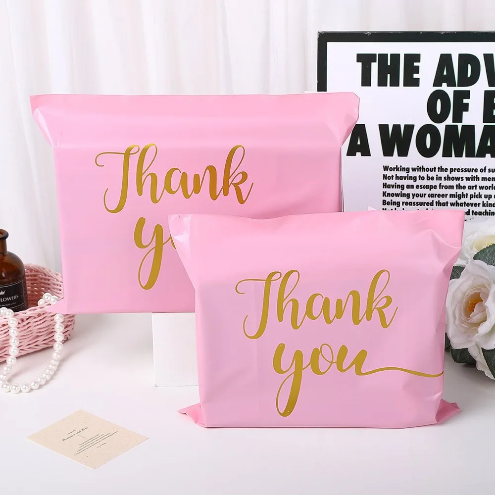 50 Stück 25 x 35 cm kleine Kuriertaschen aus hellrosa Kunststoff, Express-Umschläge, Dankeschön-Versandtaschen, Polymailer-Taschen, Verpackungsmaterialien