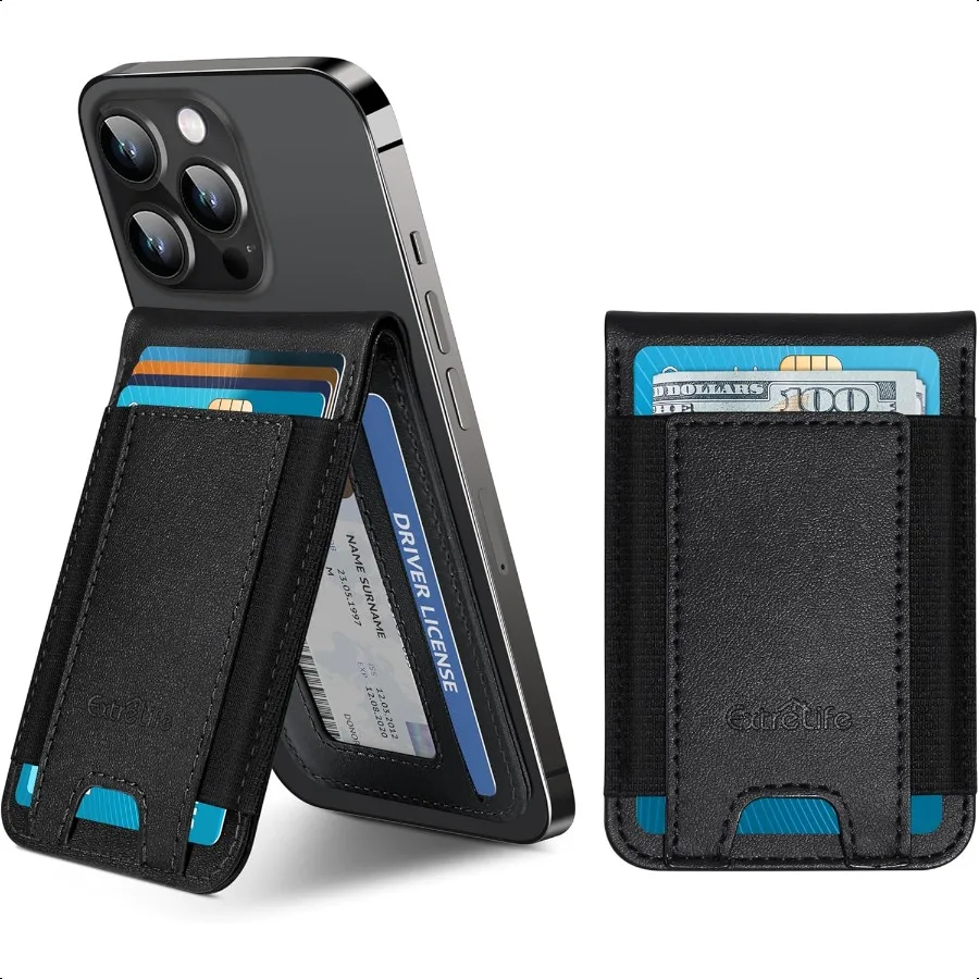 

Phone Wallet Stick On Upgraded Phone Wallet with Adjustable Stand Open ID Window 8Card Holder Stronger Adhesive Credit Card Ho