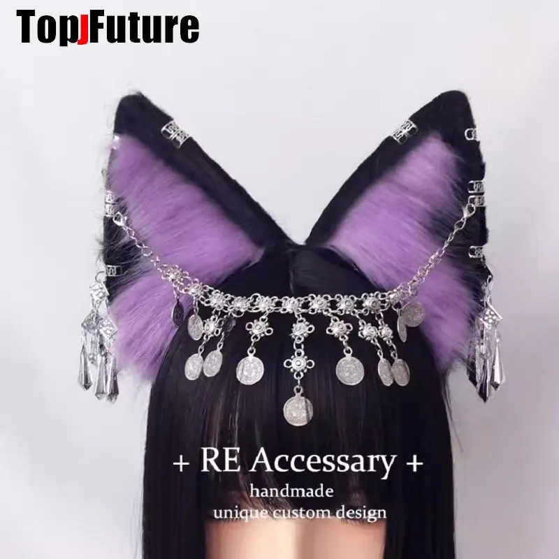 Harajuku Halloween Gothic Punk LolitaWomen Cosplay Animal Wolf Ears Headdress Plush Hairband Furry Lolita Headband Anime