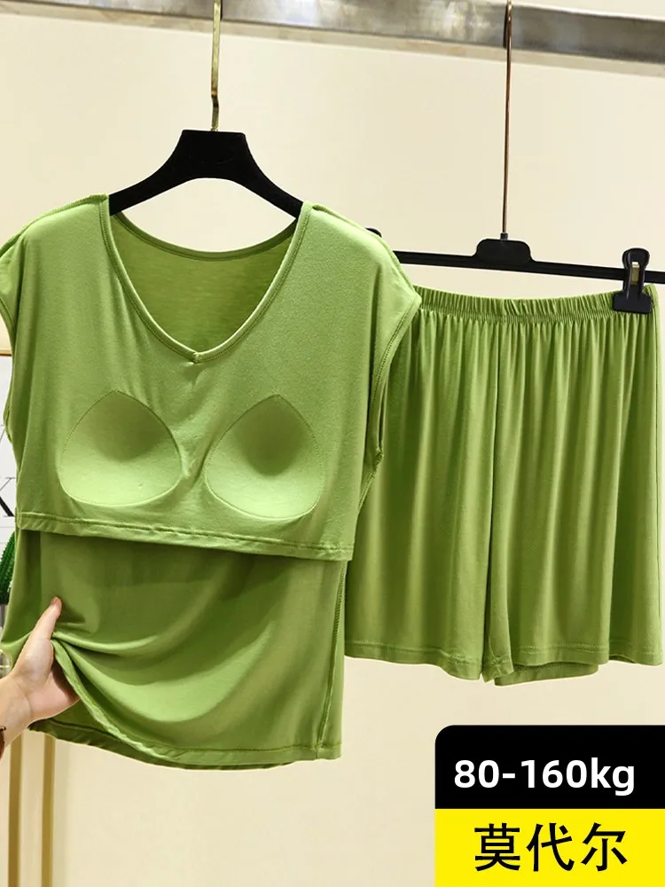 Ensemble de t-shirt en coton Modal Svel v-ne, vêtements de maison de grande taille, chemise de nuit légère et confortable pour femmes, été