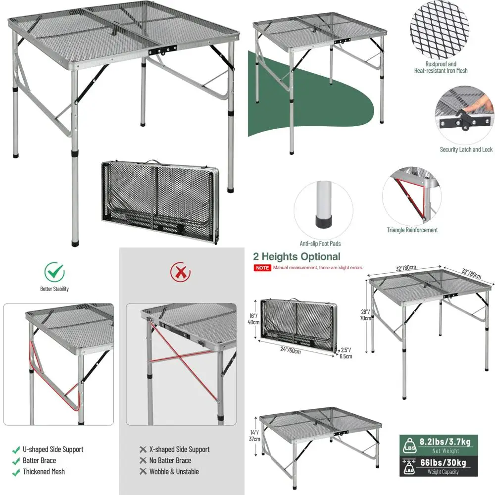 

Portable Aluminum Folding Grill Stand for Outdoor Camping Picnic BBQ, Lightweight and Adjustable, Ideal for Outdoor Cooking Adve