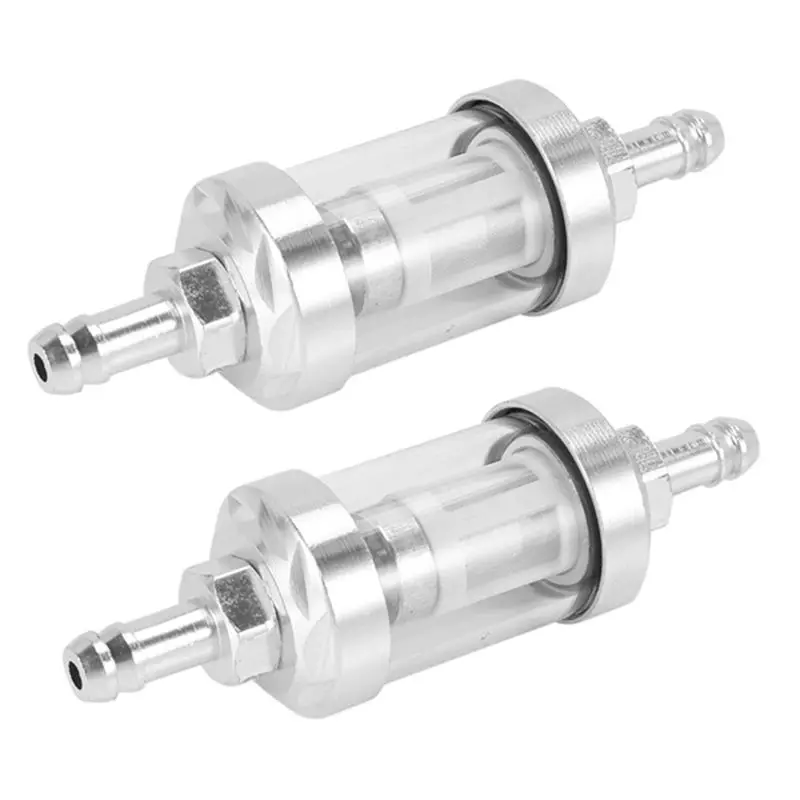 Ingenious-2Pcs Universal Chrome Fuel Petrol Crude Oil Engine Inline Filter 5/16  Inch 8Mm Silver For Motorcycles