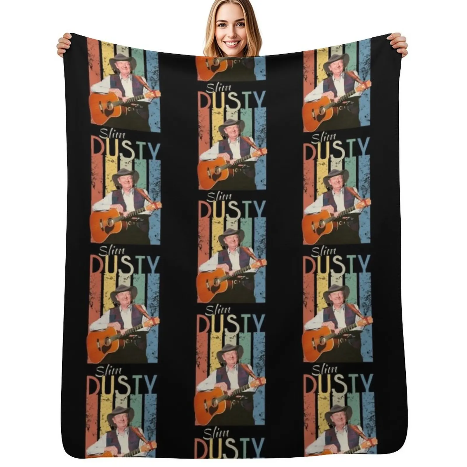 Slim dusty with Guitar Music - RIP Legend Fitted Throw Blanket Machine Washable Soft Warm Blanket