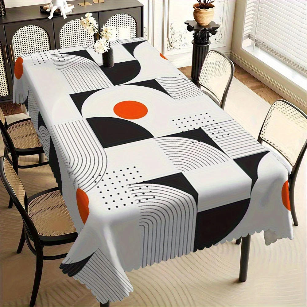 Ins Retro Semicircle Dot Color Block Table Cover Heat Oil Resistant Tablecloth For Household Cafe Apartment Casual Dining Decor