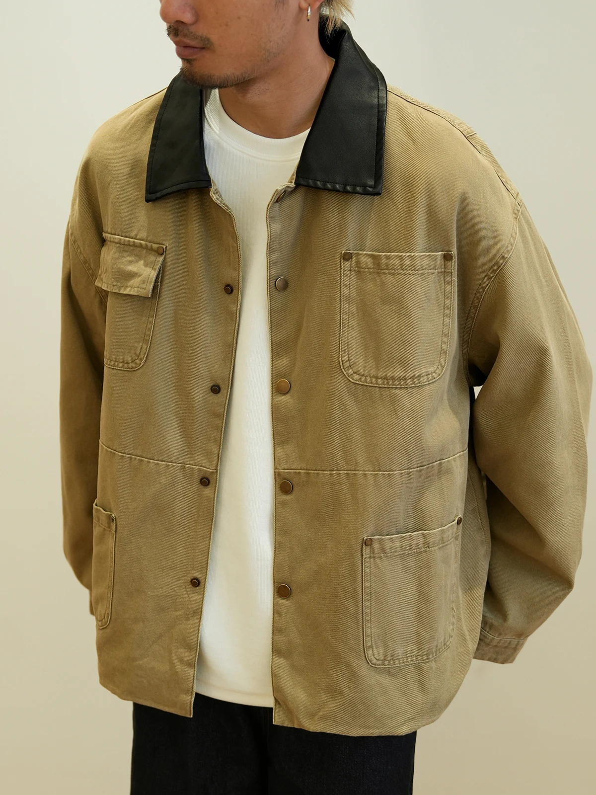 

Свободная мужская повседневная верхняя одежда с воротником из искусственной кожи Jaet Color Blo Barn Sle для пар LAOYAN, оригинальный американский ретро-дизайн