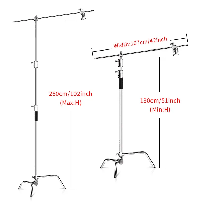 

C-Stand Photography Stand Stainless Steel with Hold Arm and Grip Head Upgraded Max Height 260cm with One Adjustable Magical Leg