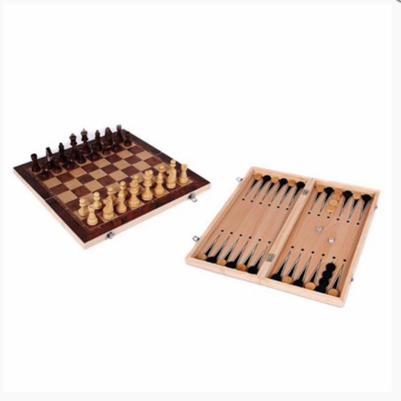 Neu-Holz faltbares 3-in-1-Schach mit Kartonverpackung, tragbares Schachbrettspiel-Schach