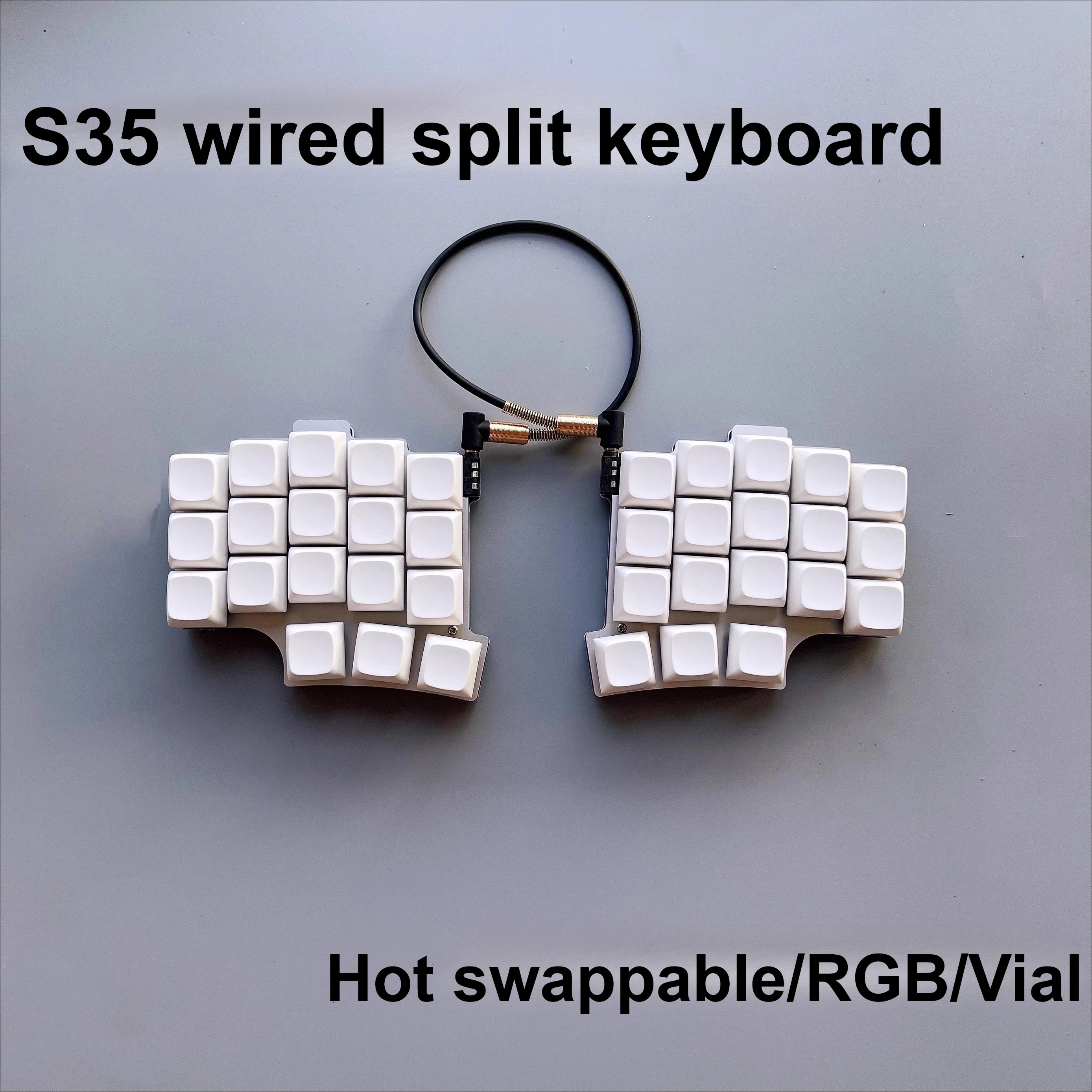 SW35 Wired Split Keyboard Kit Customized RGB Hot Swap Ergonomics Split Mechanical Keyboard QMK Supports VIAL Grey Wood Switch