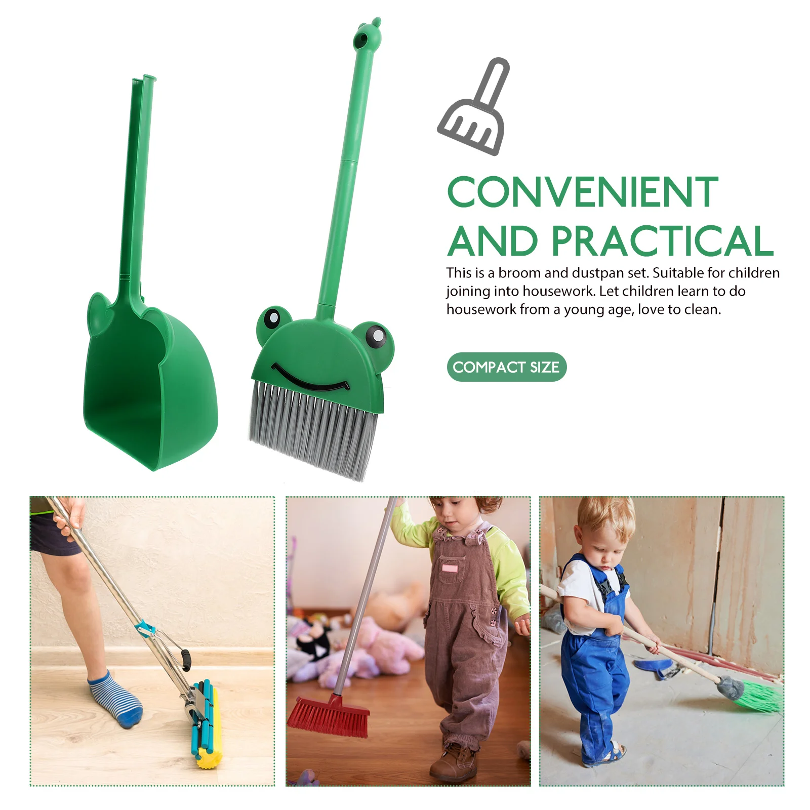 1 set 1 Set Broom Dustpan For Kids Small Cleaning Tool Set Soft Bristle Household Play Pretend Housekeeping Children'S Kit