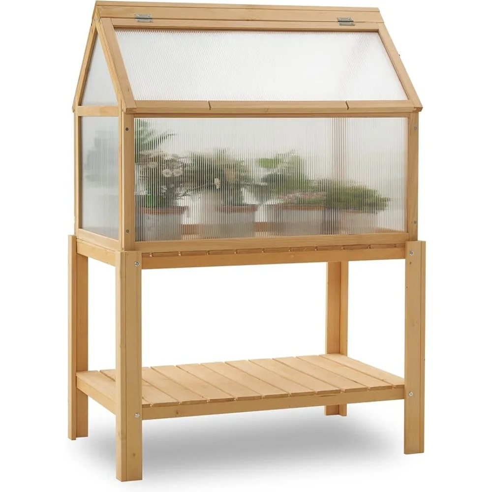 Cold shelf greenhouse, portable wooden greenhouse, potted plant protection box with shelf, suitable for outdoor and indoor use