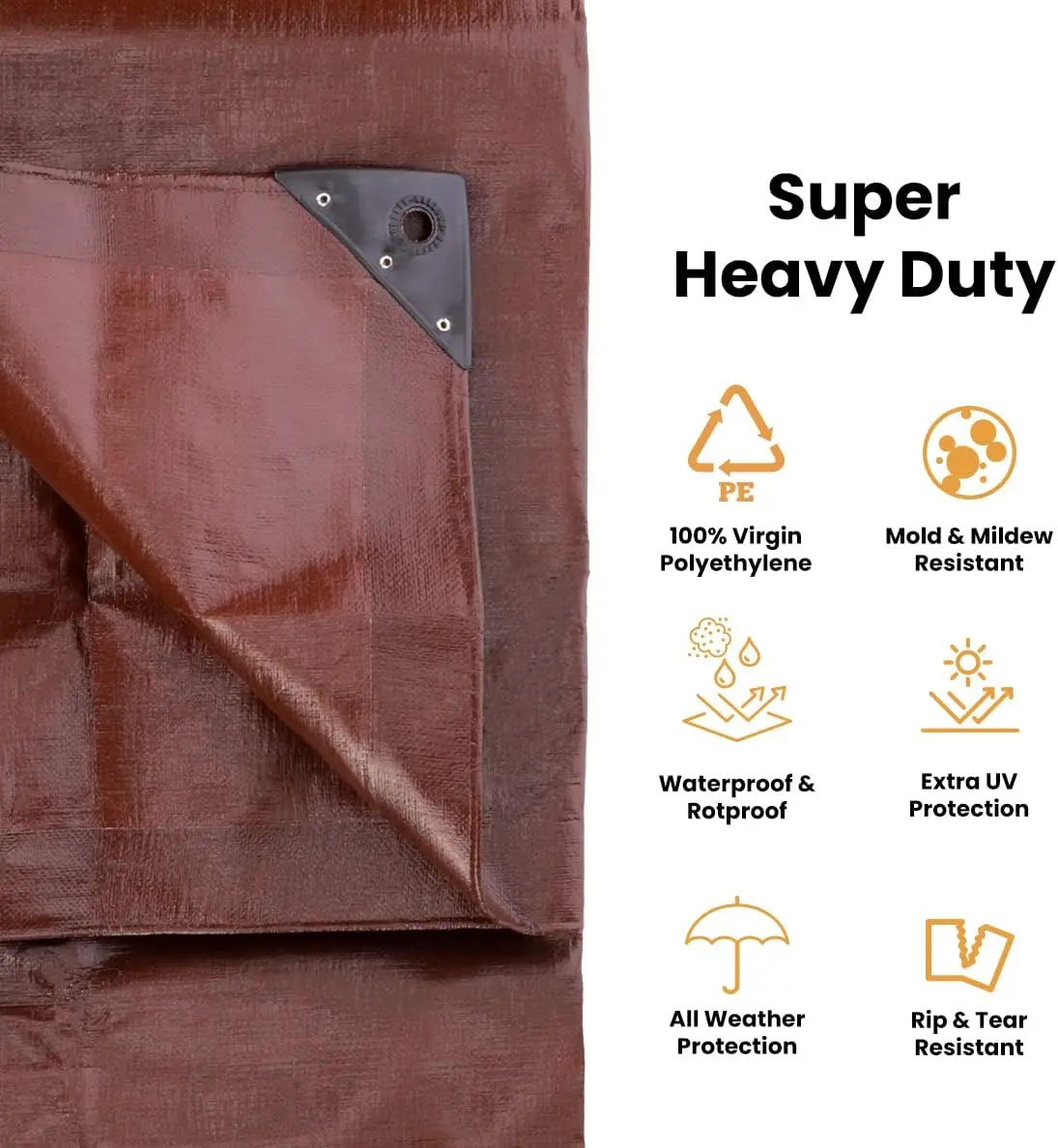 Super Heavy Duty Poly Tarp Cover 16 Mil & 10 Mil with Grommets and Reinforced Edges (Brown, White & Silver Black) (Brown- 16