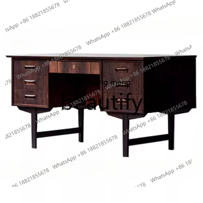 Log Solid Wood Retro Desk Writing Desk Executive Desk Black Walnut Cherry Wood  R