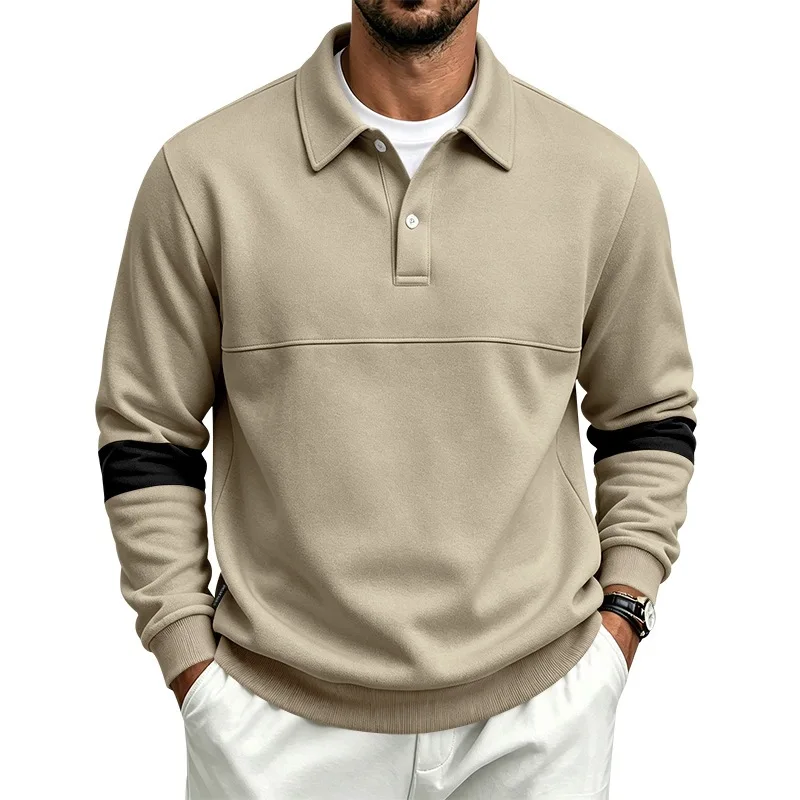 Men's Solid Color Long Sleeved Polo Shirt Spring and Autumn New Product Simple Exquisite Loose and Casual Men's Top