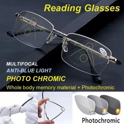 Color Changing Presbyopia Glasses Men's Automatic Zoom Anti Blue Light Far and Near Reading Glasses