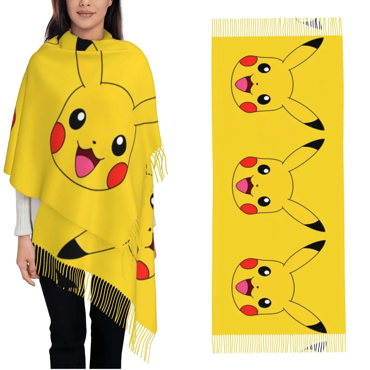 Pokemon Pikachu Gioco Cartoon Scialle Avvolge per donna Calda grande sciarpa lunga Sciarpe con scialle di Pashmina anime carine