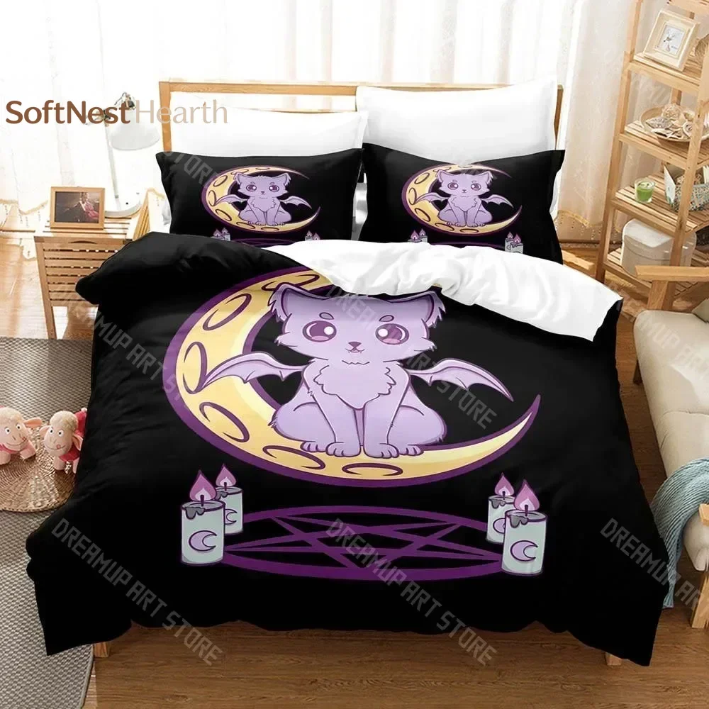 2026 3D Print Pastel Goth Cute Creepy Witchy Cat And Skull Bedding Set Single Twin Full Queen King Size Bed Set Aldult Kid Bedro