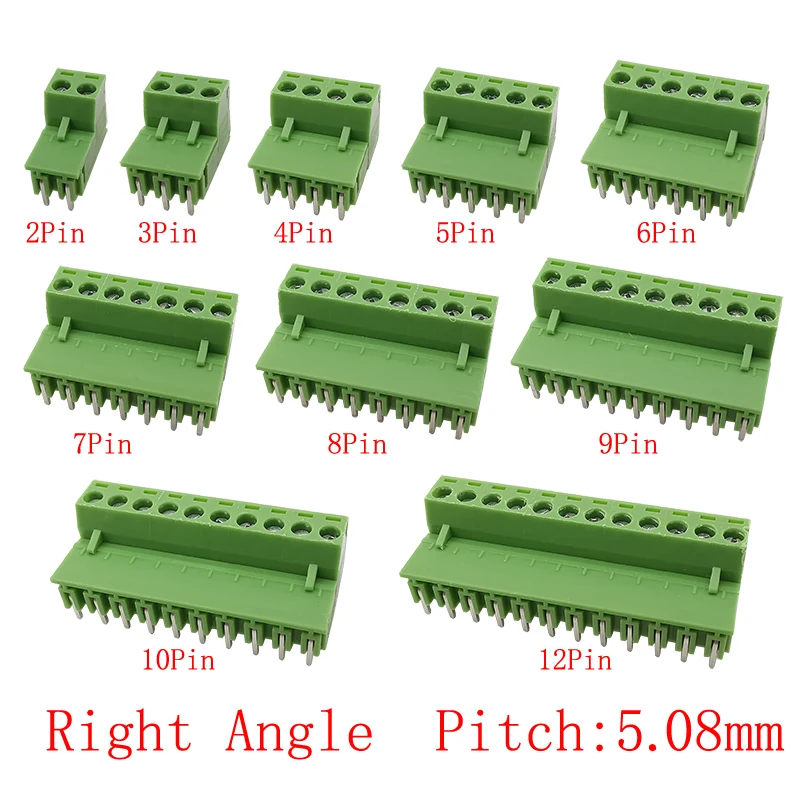 10Pairs 300V 10A 2EDG 5.08mm PCB Screw Terminal Block Connector Plug-Pin Right Angle Header Socket 2/3/4/5/6/7/8/9/10/12 Pin