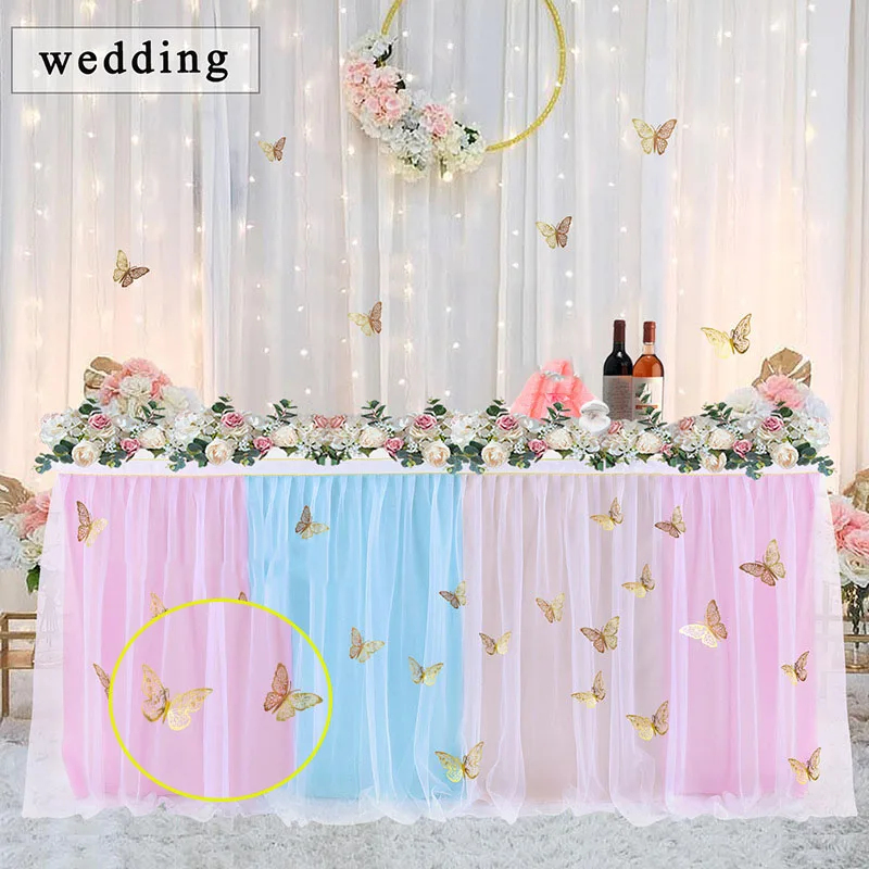 Birthday Table Skirt with Butterfly Gender Reveal Baby Shower Table Tutu Skirt Wedding Banquet Evening Cocktail Party Decoration