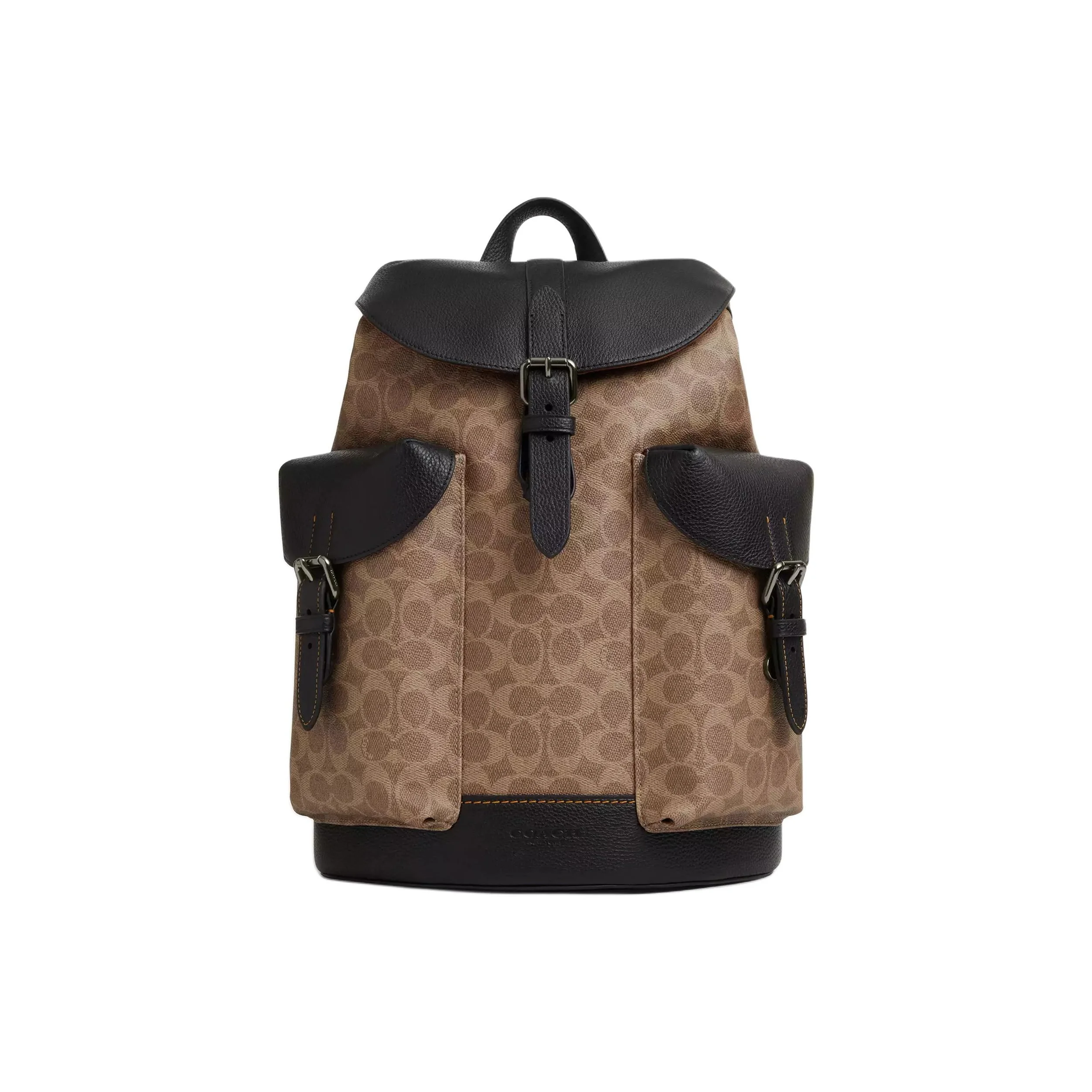 COACH WARNER Coated Canvas Backpack Large Men's Tan & Black CW211-QBNRX