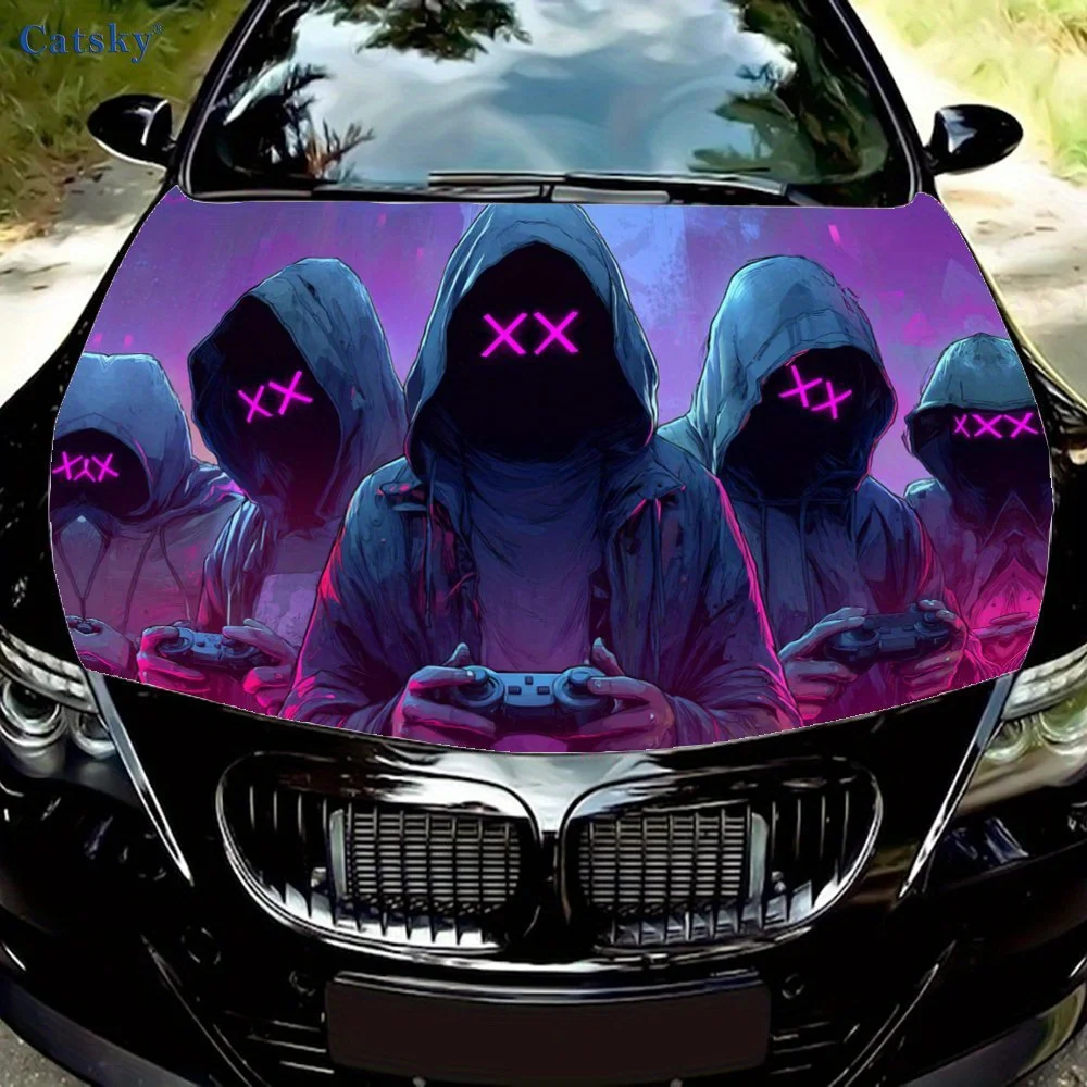 

Neon Gaming Crew Car Vinyl Wrap, PVC Waterproof Car Hood Sticker, Self-Adhesive Scratch-Resistant Stickers for Engine Cover, Car