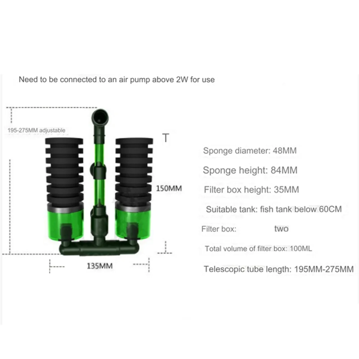 S Double Head Water Filter Aquarium Fishtank Sponge Water Filter Air Pump Fish Tank Cleaning Filter Aquarium Accessory