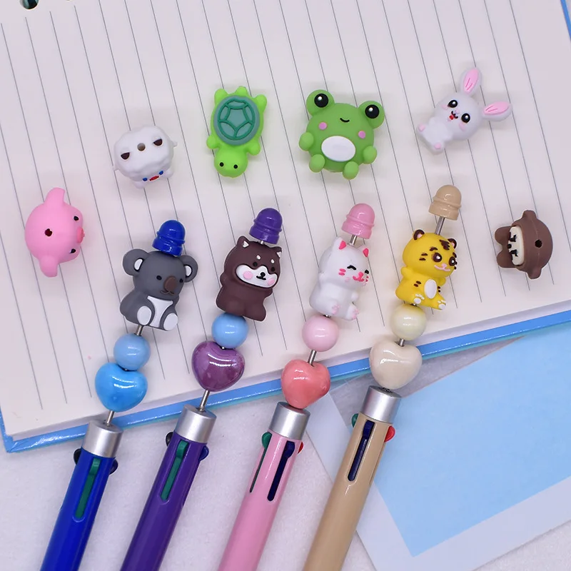 10Pcs Silicone Beads 3D Animal Beading Focal Beads Loose Round Bead DIY Beaded Pen Keychain Pendant For Jewelry Making