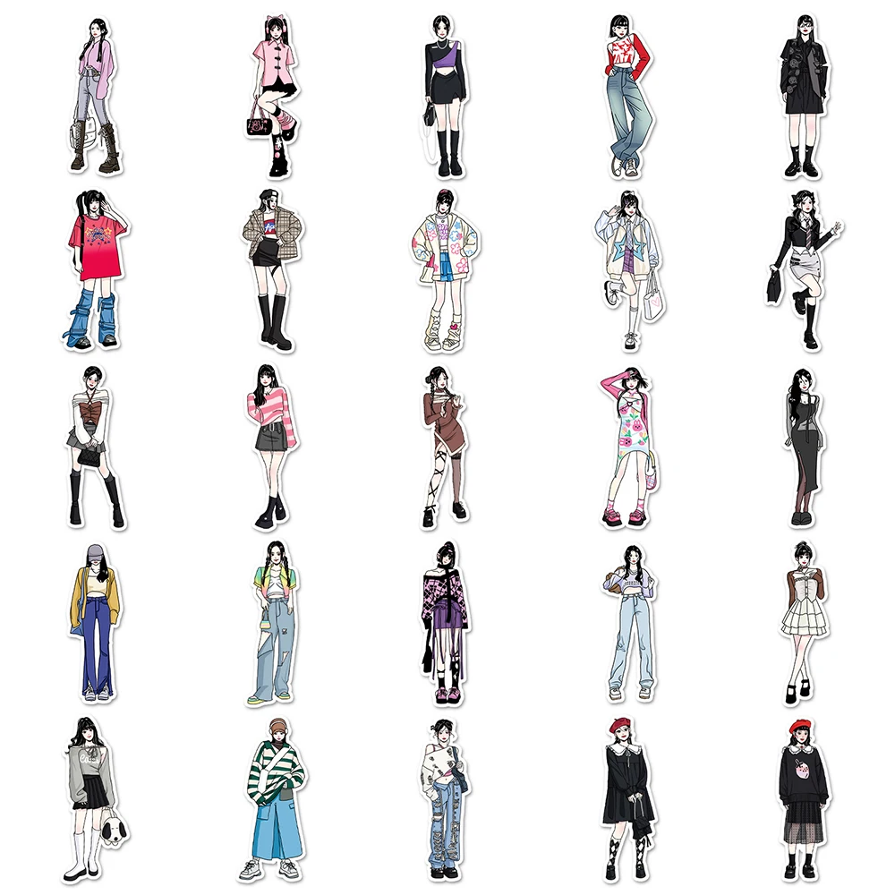 10/30/50pcs Fashion Wear Girl Anime Stickers Cartoon Aesthetic Fridge Suitcase Laptop Skateboard Diary Funny Sticker Kids Toys