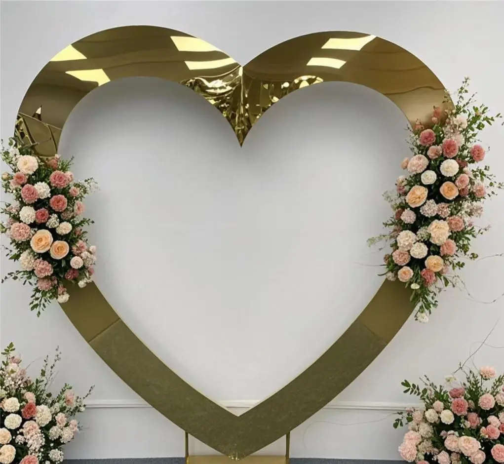 

Glamorous Gold/Silver Stainless Steel Metallic Heart Wedding Arch with Base - Ideal Indoor & Outdoor Party Stage Decor