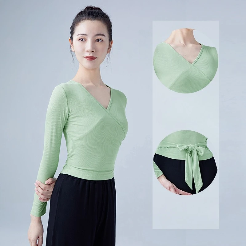 

Women Ballet Dance Top Cross Front Long Sleeve Tie Back Dancewear Soft Stretch Gymnastics Shirt For Practice Ballet Outfits