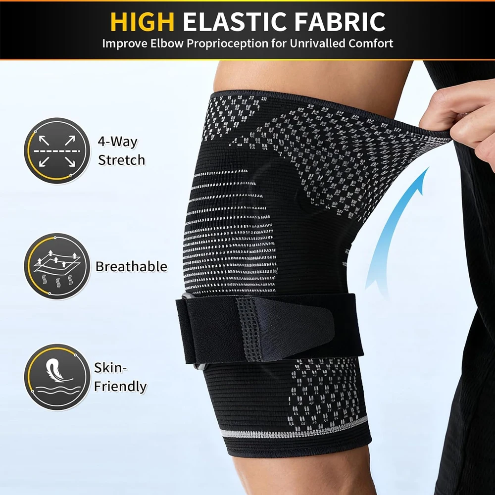 2PCS Tennis Elbow Brace for Men Women with Gel Pads, Breathable Knitted Fabric, Non Slip, Compression Sleeve for Golfer's, Tenni