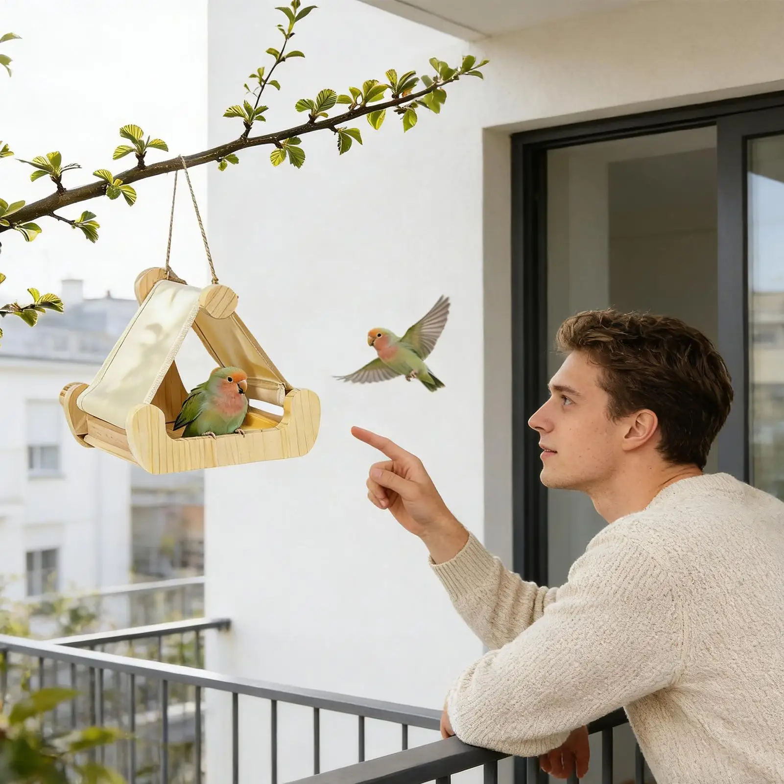 

Bird Bed For Cage Wooden Bird Sleeping Hammock With Drawer Tray Multifunctional Conure Bed For Conure Cockatiel Parrot Parakeet