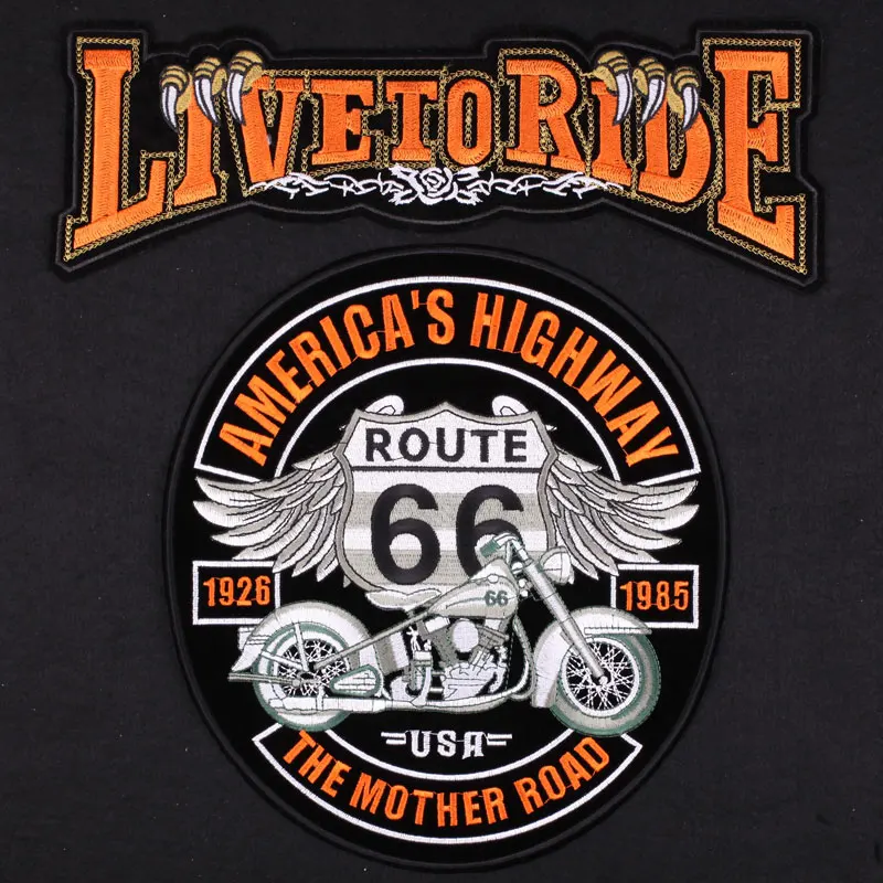 DIY Punk Rock Patch Large Embroidery Biker Patch Motorcycle ROUTE 66 Iron on Patches for Clothes Jeans Vest Jacket Back Patch G