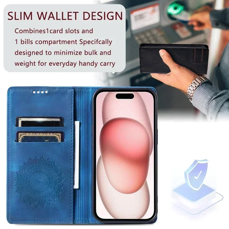 PocoF6 Pro New Totem Flower Magnetic Case for Xiaomi POCO F6 M6 X6 X3 Pro 4G 5G X 3 NFC Cases Leather Wallet Card Slots Cover