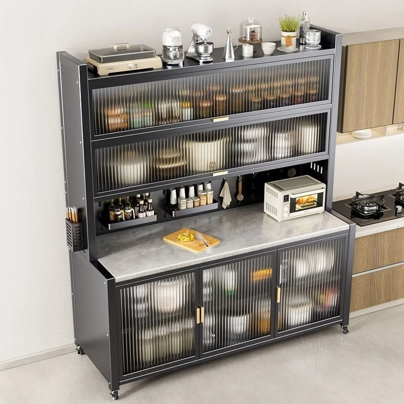 

Extra thick side cabinet rock slab kitchen rack floor-to-ceiling multi-layer microwave oven multi-functional collection