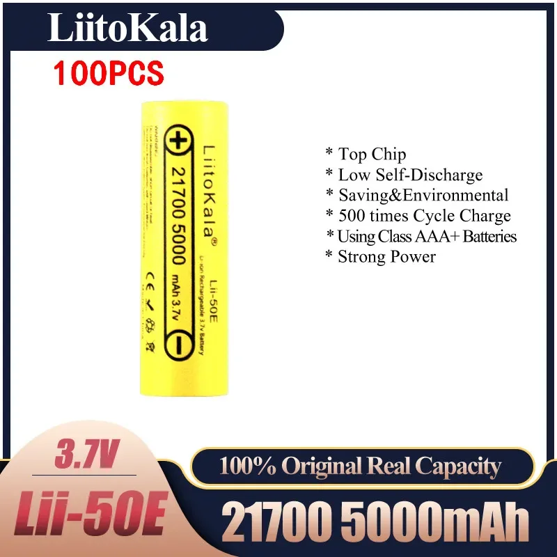 Imagem -06 - Liitokala-bateria Recarregável para Aparelhos de Alta Potência Lii50e 21700 5000mah 3.7v Descarga 5c 100 Pcs