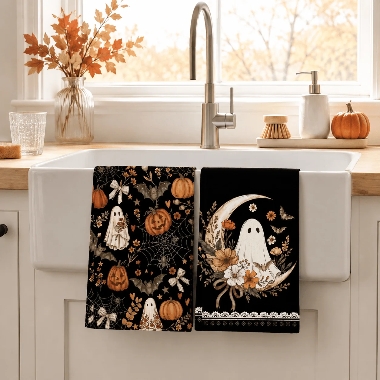 Black Ghost Moon Halloween scouring cloth, hand towel, kitchen hair